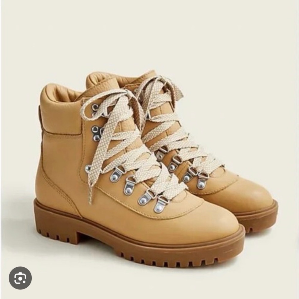 NIB J Crew Lightweight Leather Nordic Boots in Light Caramel